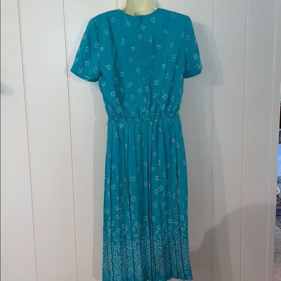 Vtg 80s/90s Leslie Fay turquoise dress - Picture 6 of 8